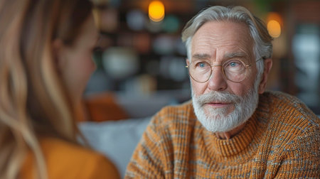 An elderly man and the office psychologist are having a depressed therapy session.の素材