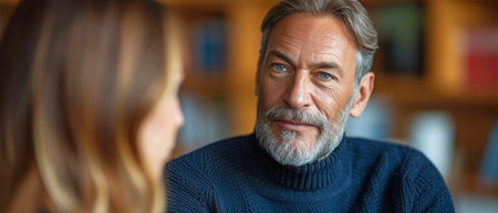 An elderly man and the office psychologist are having a depressed therapy session.の素材