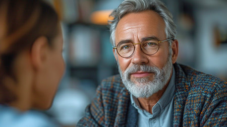 An elderly man and the office psychologist are having a depressed therapy session.の素材