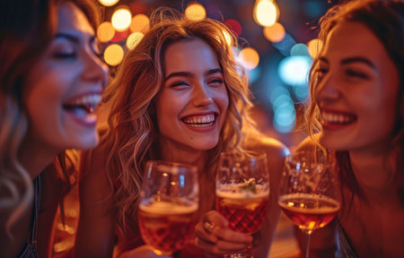 Friends at a bar hailing a cab for a friend who is inebriatedの素材