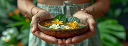 close-up of a masseuse using a natural aromatherapy oil cream, wax body, and skin moisturiser trayの素材