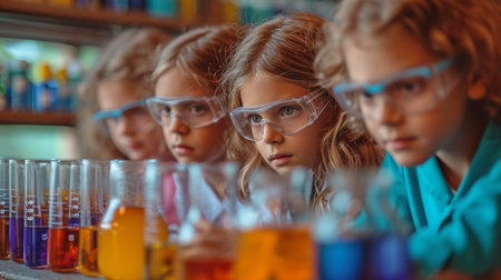 Children conducting chemistry experiments as part of their educational educationの素材