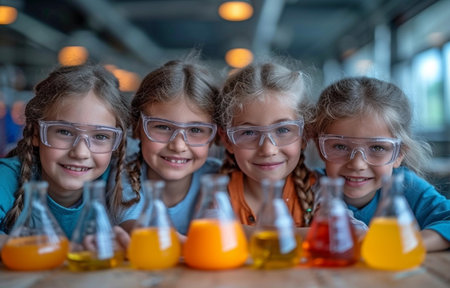 Children conducting chemistry experiments as part of their educational educationの素材