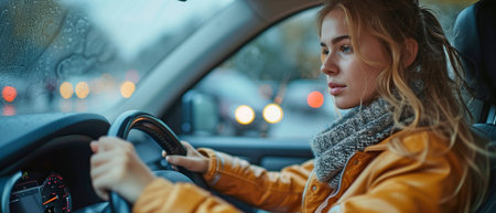 selective attention to a lady driving a car as she is manually composing a messageの素材