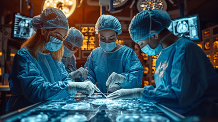 Using holographic displays, the surgical team operates in a state-of-the-art operating room to perform virtual cardiac surgery.の素材