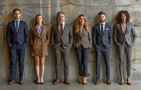 Different businesspeople arranged in a rowの素材