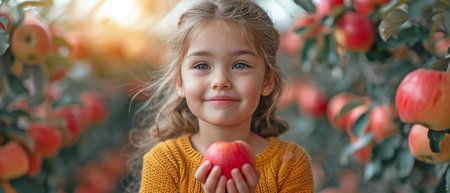 In their garden, mother and young daughter are collecting apples.の素材