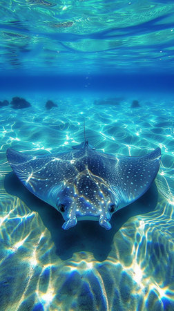 An eagle ray in the crystal-clear waters of Polynesiaの素材