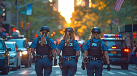 Midtown traffic police officers are female.の素材