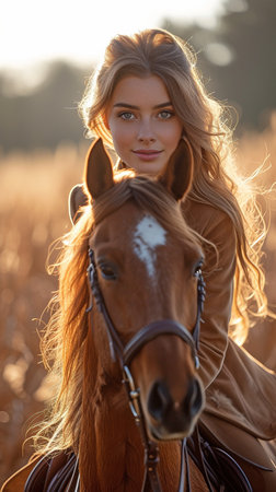 Female equestrian riding her gorgeous horse outsideの素材