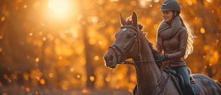 Female equestrian riding her gorgeous horse outsideの素材