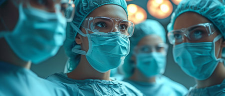 a group of experts performing surgery in a contemporary hospital,の素材