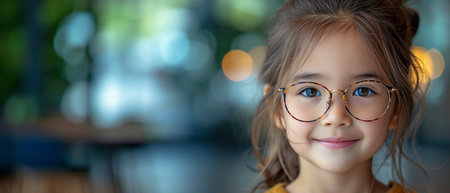 A happy little Asian kid with elaborate glasses. idea of a contented child and feelingsの素材