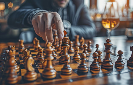 Best pals conversing, drinking whisky and playing chess togetherの素材