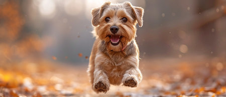 Dog leaps over the fence at the canine playground.の素材