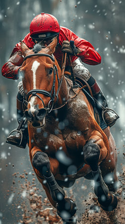 A jockey clears a hurdle.の素材