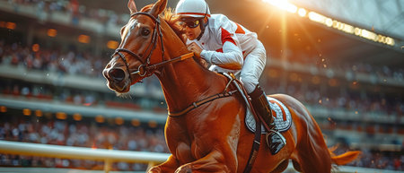 A jockey clears a hurdle.の素材