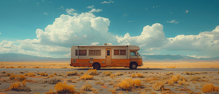 Driving a White RV on a Sunny Summer Dayの素材