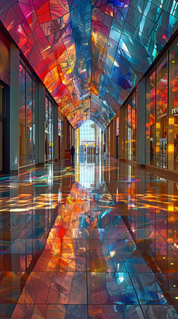 A shopping centre or storefront is warped abstractlyの素材