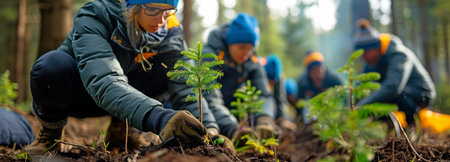 Reforesting the forest is being done by a group of volunteers.の素材