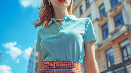 A striking belt and midi skirt pair with a preppy polo that's ideal for a day spent touring the cityの素材