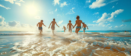 Guys play a fast-paced game on the sand.の素材