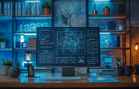 On a computer screen, mathematical formulas and stylish equations illustrate concepts related to science and education.の素材
