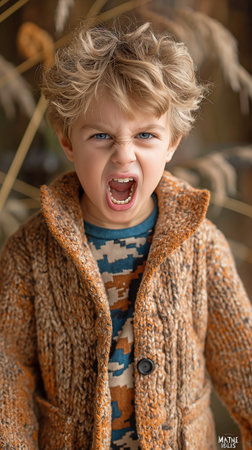 Little boy, furious, grimacing and acting aggressivelyの素材