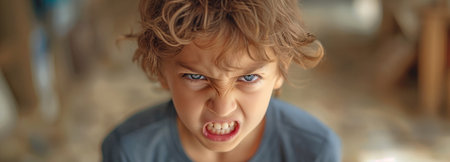 Little boy, furious, grimacing and acting aggressivelyの素材