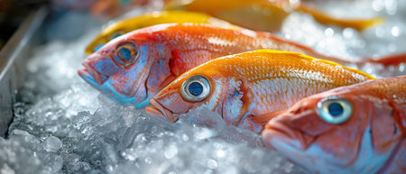 Fresh seafood obtained in a conventional food marketの素材