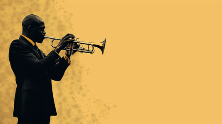 silhouette of a trumpet player in jazzの素材