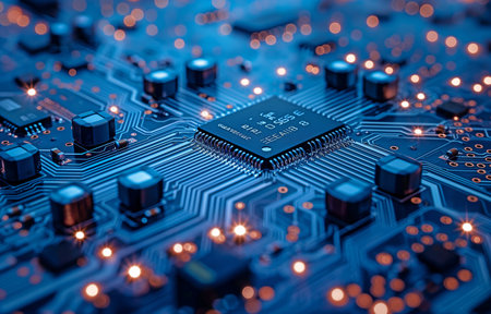 material from modern technology featuring a blue circuit boardの素材