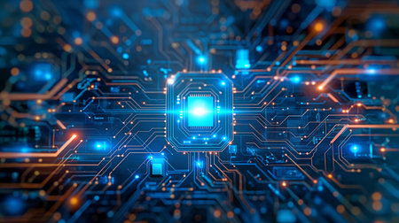 material from modern technology featuring a blue circuit boardの素材