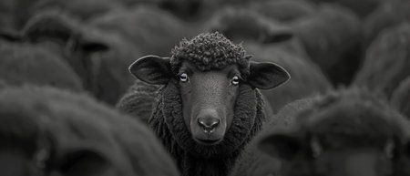 A lone black sheep within the groupの素材