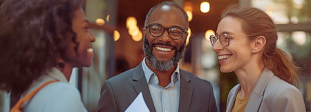 A real estate agent shows a couple a new home.の素材