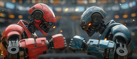 Two Robots Engaging in Combat in an Arenaの素材