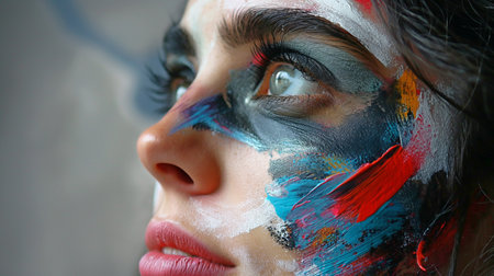 painting the woman's face and body with paintの素材