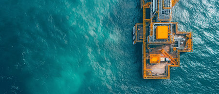 An aerial picture of the recently built offshore wind farm's energy substation in the North Seaの素材