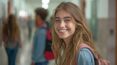 a close-up of kids standing in a corridorの素材