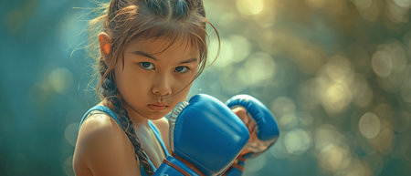 Muay Thai, or Thai boxing, is a self-defense programme for young girls.の素材
