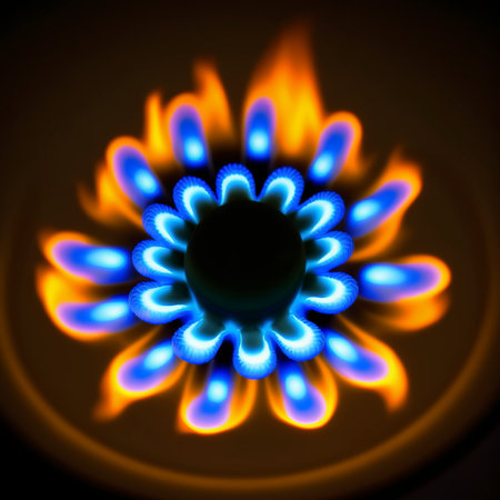 Burning blue flame on black background. Realistic vector illustration.の素材