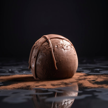 Chocolate truffles on a black background. Selective focus.の素材