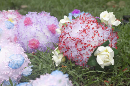 Decorative Flower ball on the grassの写真素材