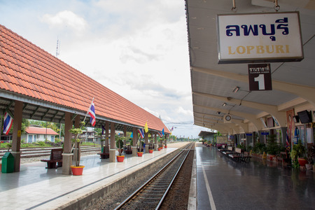 Railroad tracks into the Lopburi station, Thailand.のeditorial素材