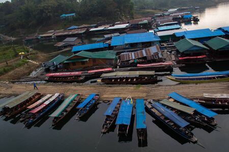 many boats photo on the top view at Thailand is so colorful and beautiful view.の写真素材