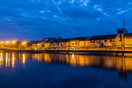 Ho Chi Minh City, Vietnam - December 20 2014 : Binh Dong wharf on Tau Hu canal at Ho Chi Minh City, Vietnam at night. This is also called Saigon old town with many old housesのeditorial素材