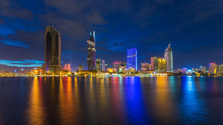 Ho Chi Minh City, Vietnam - September 9 2014 : night view of Saigon river at downtown ( center ) of ho chi minh city, Vietnam.のeditorial素材