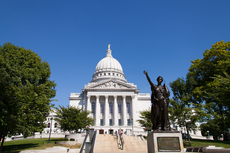 State Capitol of Wisconsin, Madison, USA. Wisconsin is a tributary of the Mississippi River in Wisconsin, a midwestern state in north central United Statesのeditorial素材
