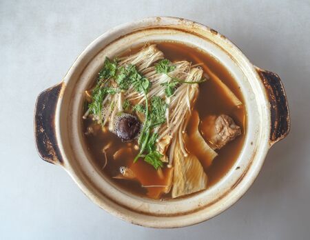 Pork bone soup with mushroom and Chinese herbの写真素材