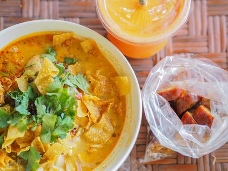Hot and spice curry noodle soup, Asian foodの写真素材